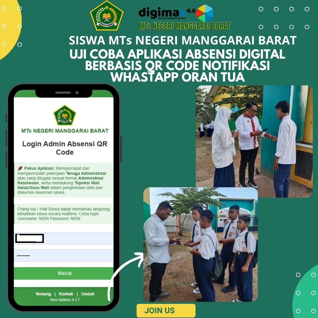 Siswa MTs Negeri Manggarai Barat Melakukan Uji Coba Absensi Digital Berbasis QR CODE dan Notifikasi Whatsapp Orang Tua